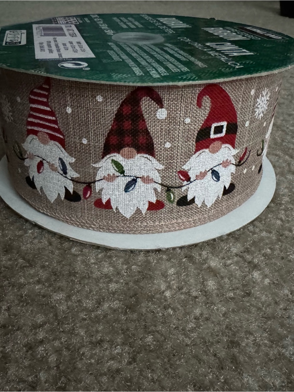 Kirkland Signature Burlap Gnome Ribbon with Red, White, Green Accents